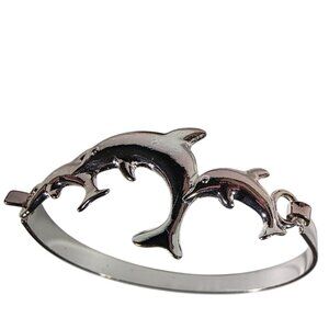 Silver tone Dolphin Bangle Bracelet nature nautical beachcore ocean marine